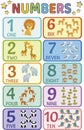 Printable numbers flashcards with animals for preschool learning. Royalty Free Stock Photo